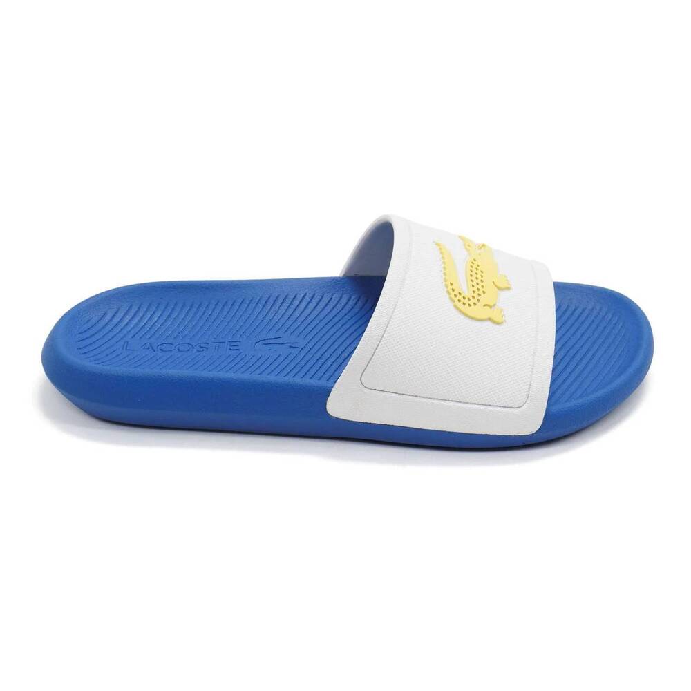NEW LACOSTE men's croco slide sandals in blue